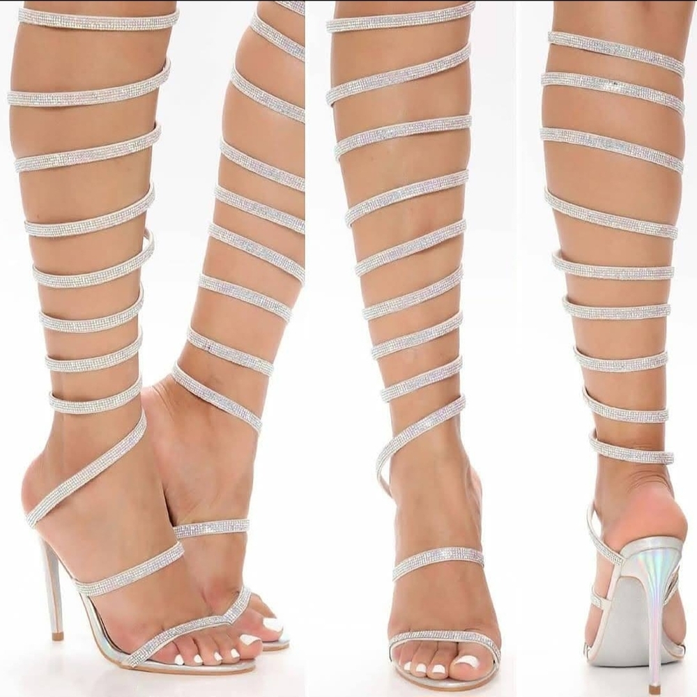 Elegant Silver Strappy Heels